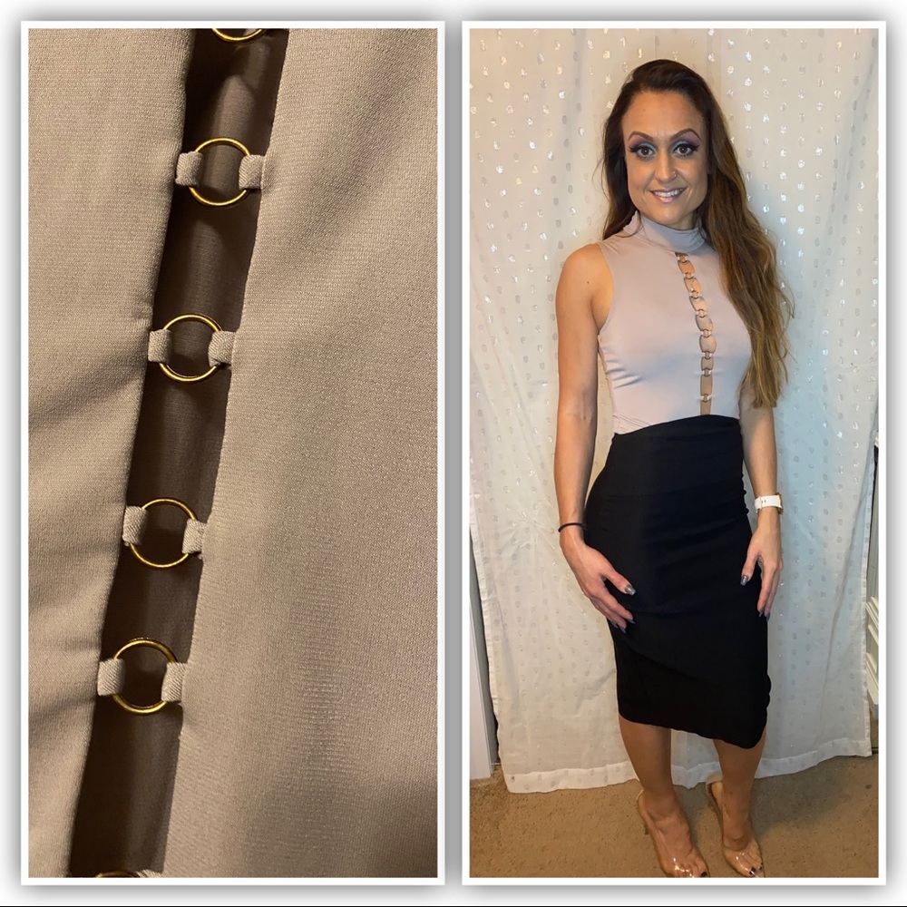 Iris Taupe colored bodysuit with front cutouts